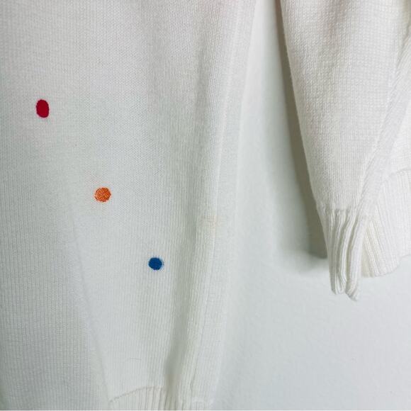 NWT Vintage white red blue embroidered polka dots cardigan sweater large - Picture 6 of 7